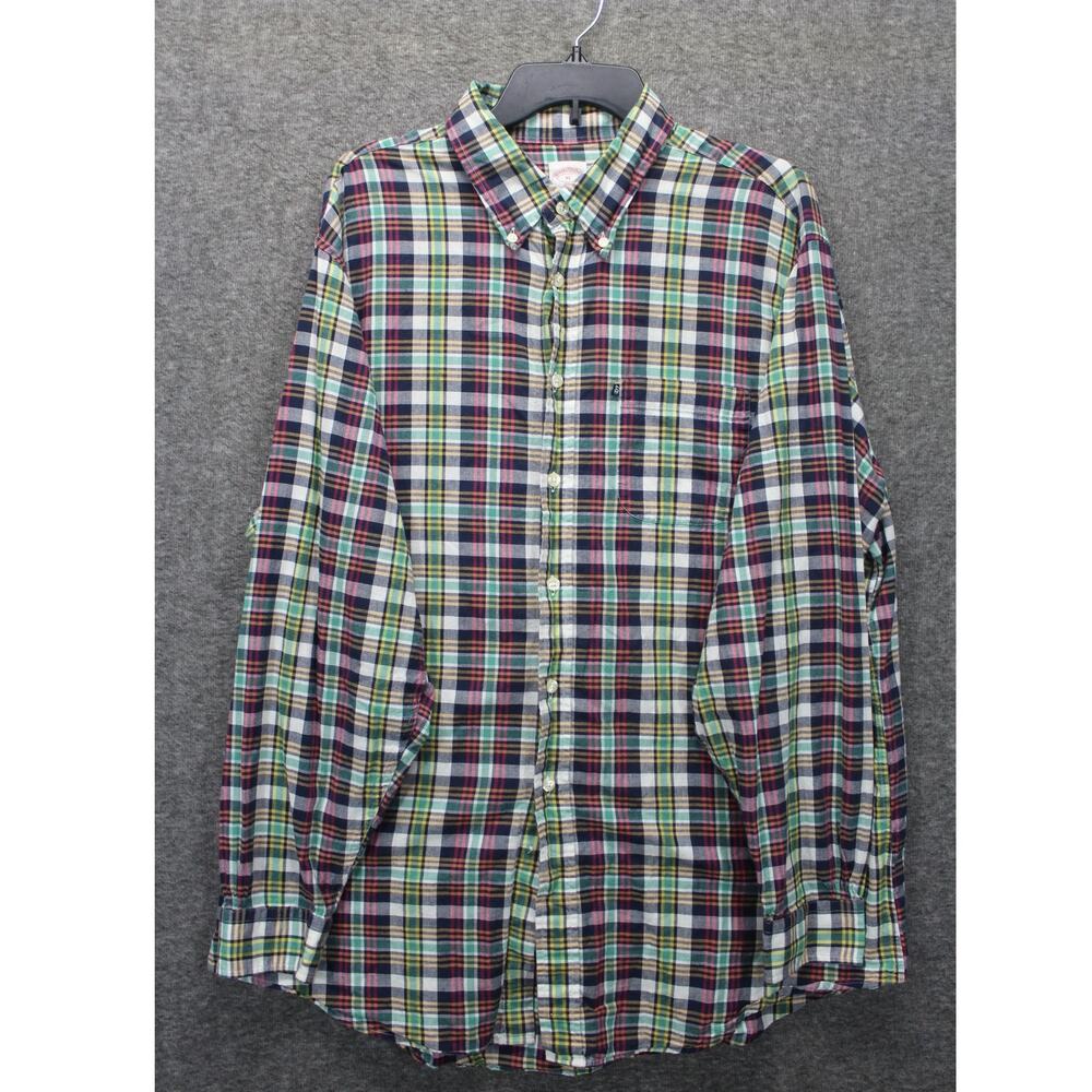 BROOKS BROTHERS 346 XL Original Polo GREEN RED PLAID LONG SLEEVE SHIRT